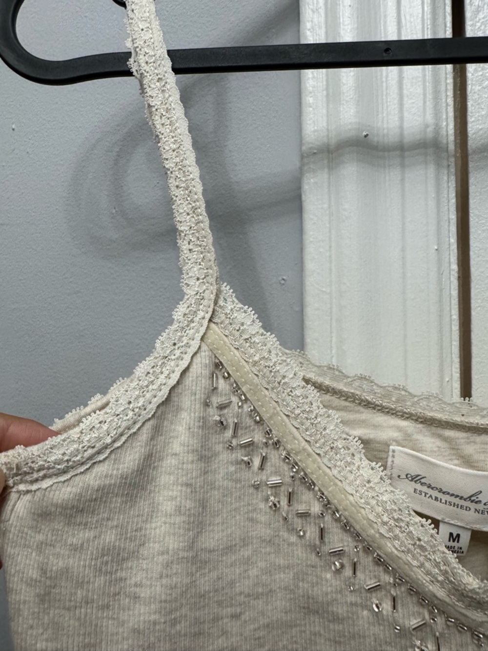 A&F Archive Embellished Rib Cami - Heather Oatmeal - Picture 6 of 12